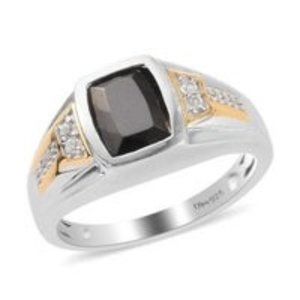 Shungite, Zircon Men's Ring in Vermeil YG & Platinum Over Sterling Silver